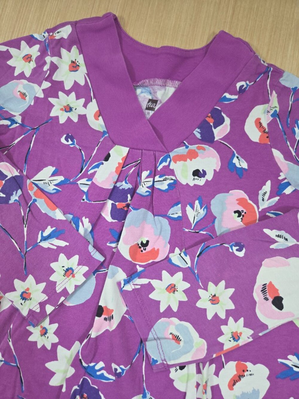 Tea Collection  Riko Trapeze Dress Long Sleeve Purple Floral Girls Size 10
